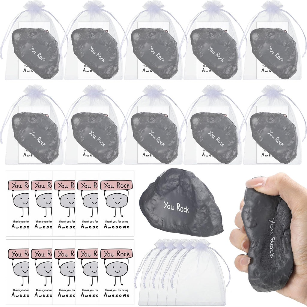 Gemscream Inspirational Stress Foam Stone Bulk Stress Balls Motivational Stress Relief Ball Appreciation Gifts with Card Organza Bag Thank You for Being Awesome Gifts 4 Inch(20 SetStone)