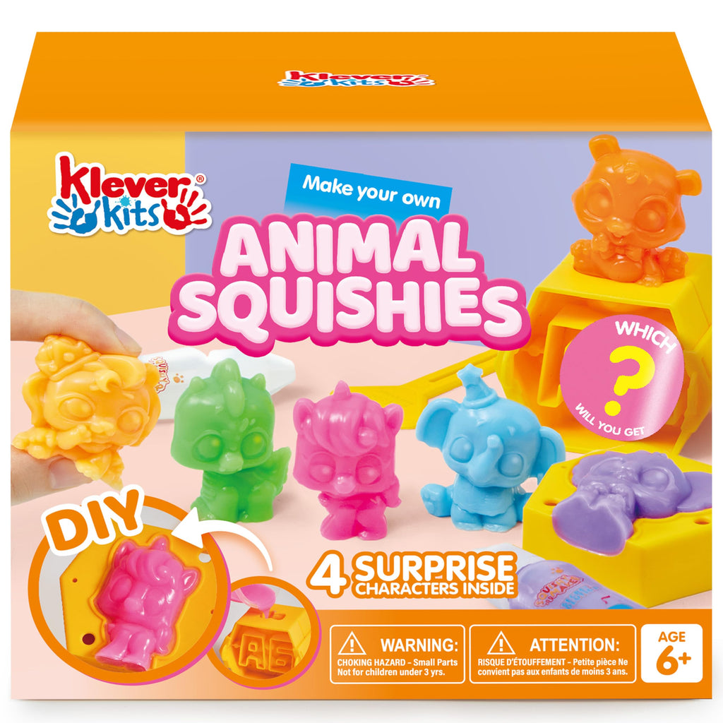 Klever Kits DIY Animal Squishies Kit Mystery Box with 4 Surprise Characters Inside Arts and Crafts Squishy Toys for Kids Ages 6+