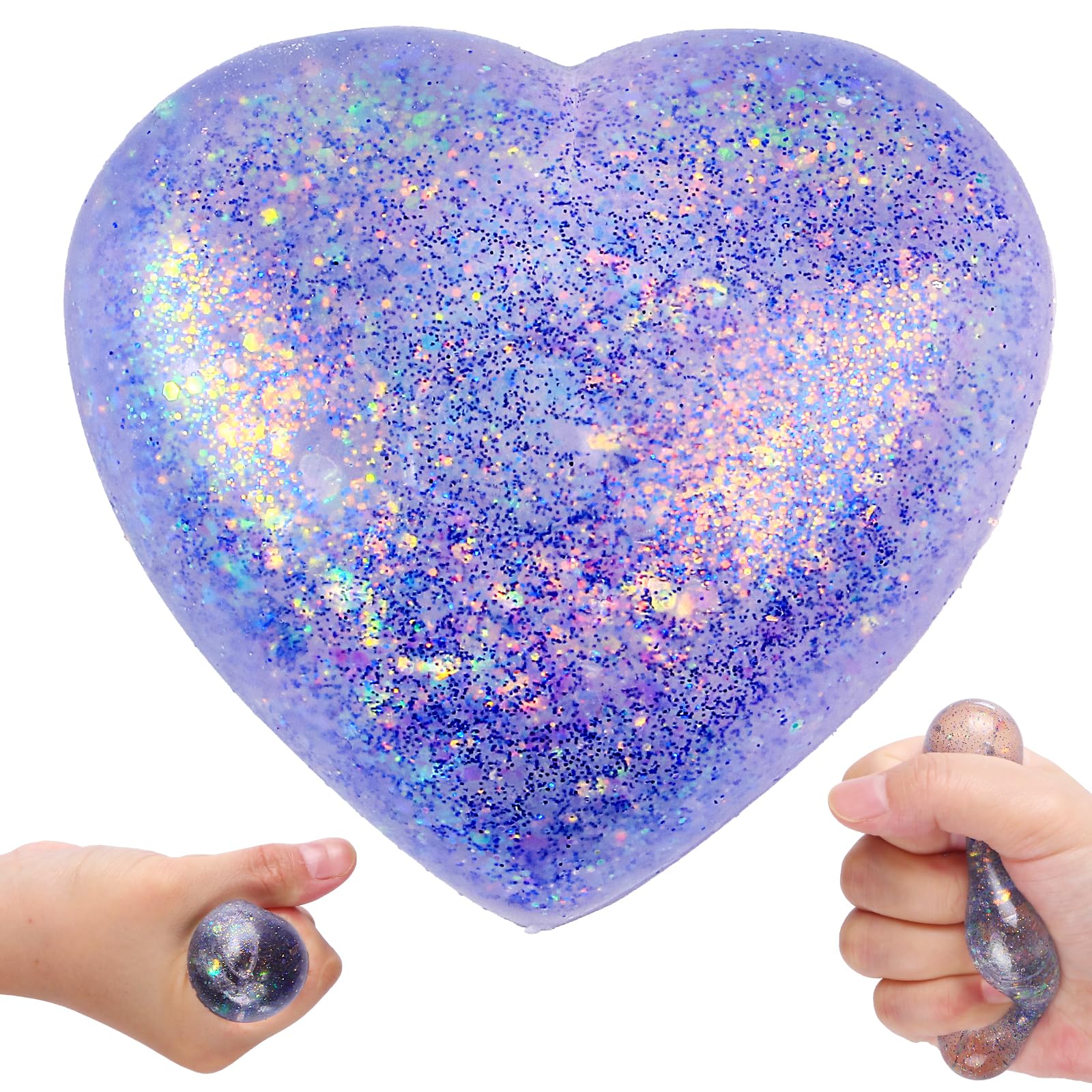 Heart Sugar Ball Stress Balls for Adults (Purple) Malt Sugar Ball Sensory Fidget Toys for Kids Slow-Rise Squishy Sugar Stress Ball Heart Shape Squeeze Toys for Stress Relief