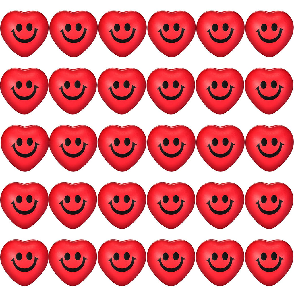30 Pieces Heart Stress Balls Smile Funny Face Stress Balls Mini Foam Ball Stress Relief Smile Balls for School Carnival Reward Valentine Party Bag Gift Fillers (Red)