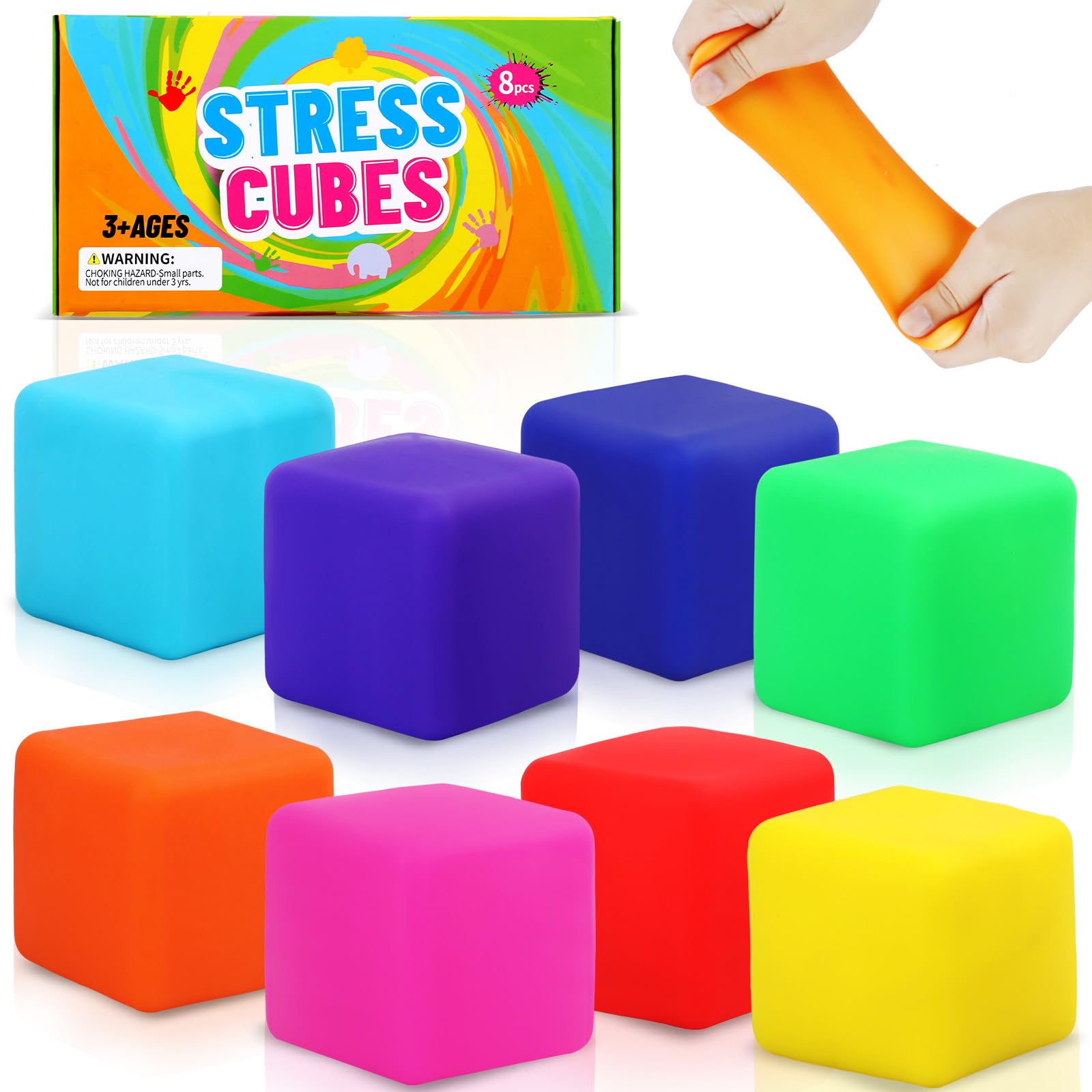 Stress Cube 8 PackStretchy Fidget Toy for Anxiety Stress ReliefClassroom Stress Ball ToysCube Squishies for Adults Kids Children Teens